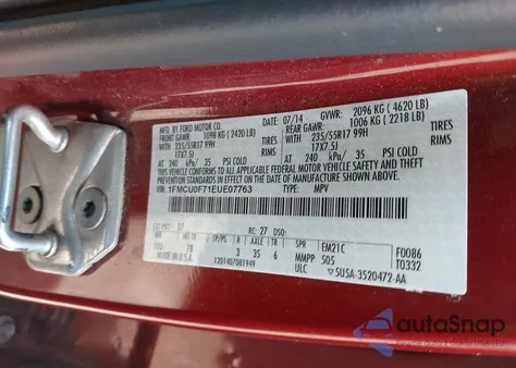 2014 Ford Escape S из США, поврежденный, VIN 1FMCU0F71EUE07763